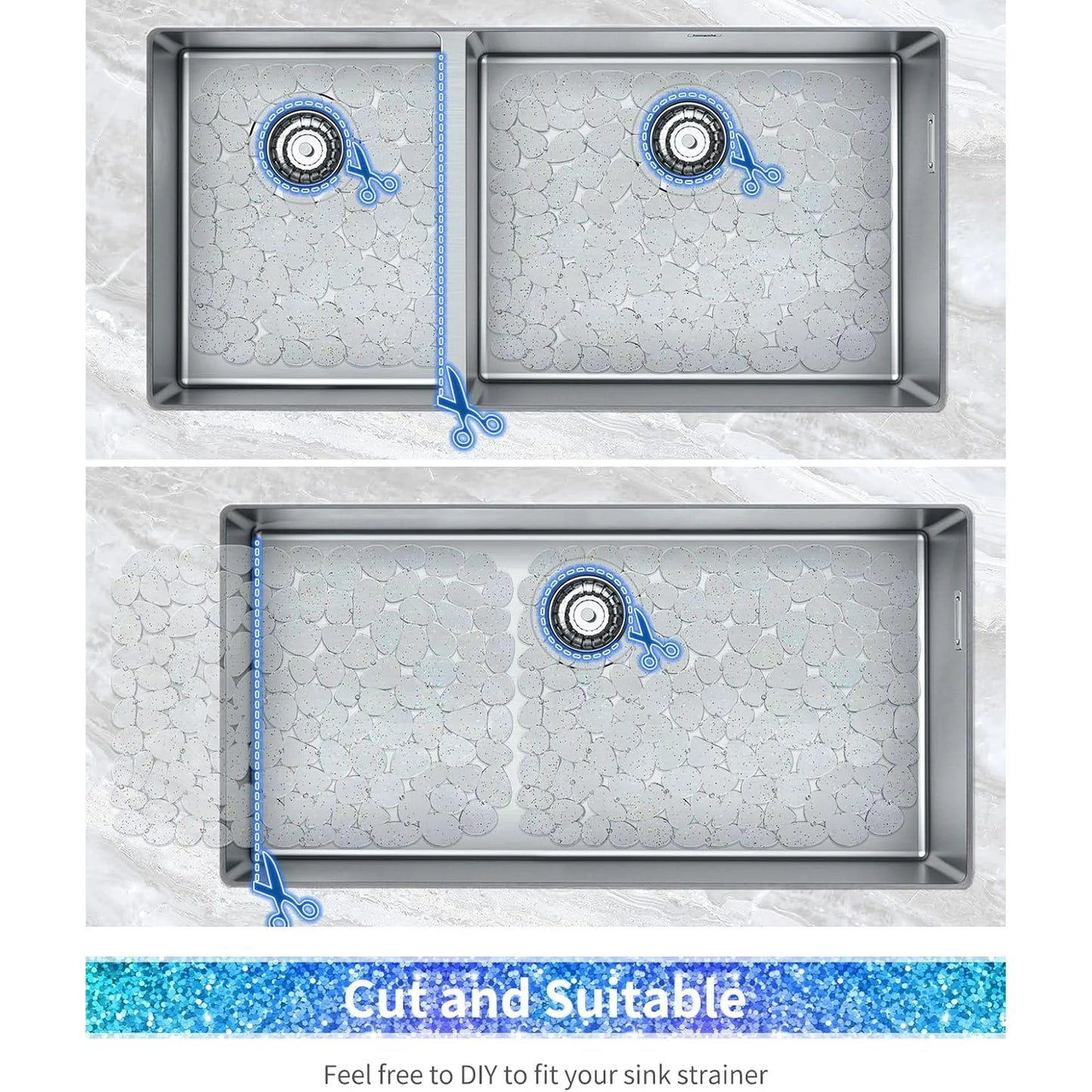 Bligli Non-Slip PVC Sink Mats (2-pack) – Pebble Design Protector for Stainless Steel/Porcelain, Dish Drying & Kitchen Liner, 15.7"x11.8"