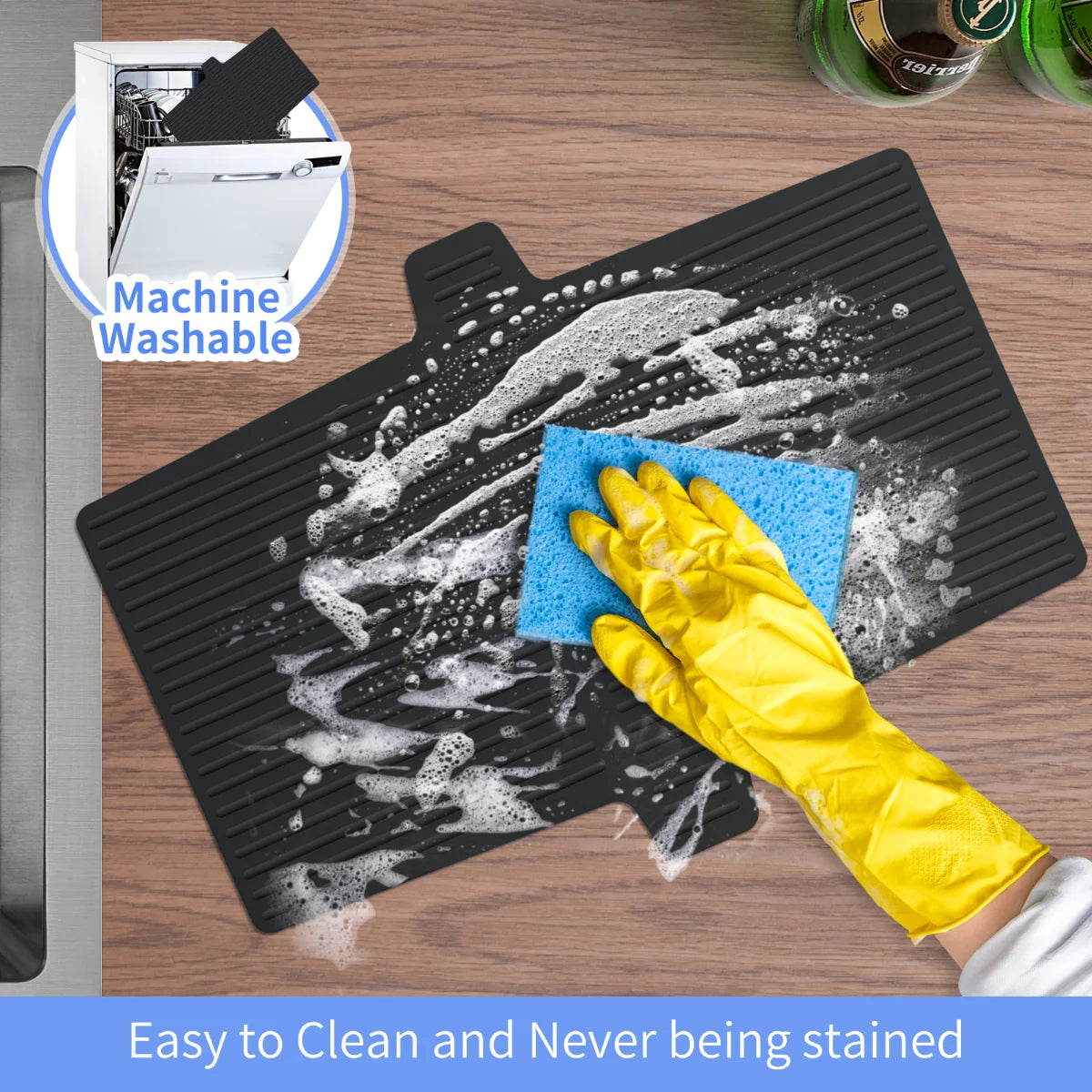 Bligli Silicone Sink Divider Mat - 11.8x5.3 inch Non-Slip Kitchen Organizer, Dish & Glassware Protector for Double Basins, Scratch & Stain Resistant, Durable & Flexible