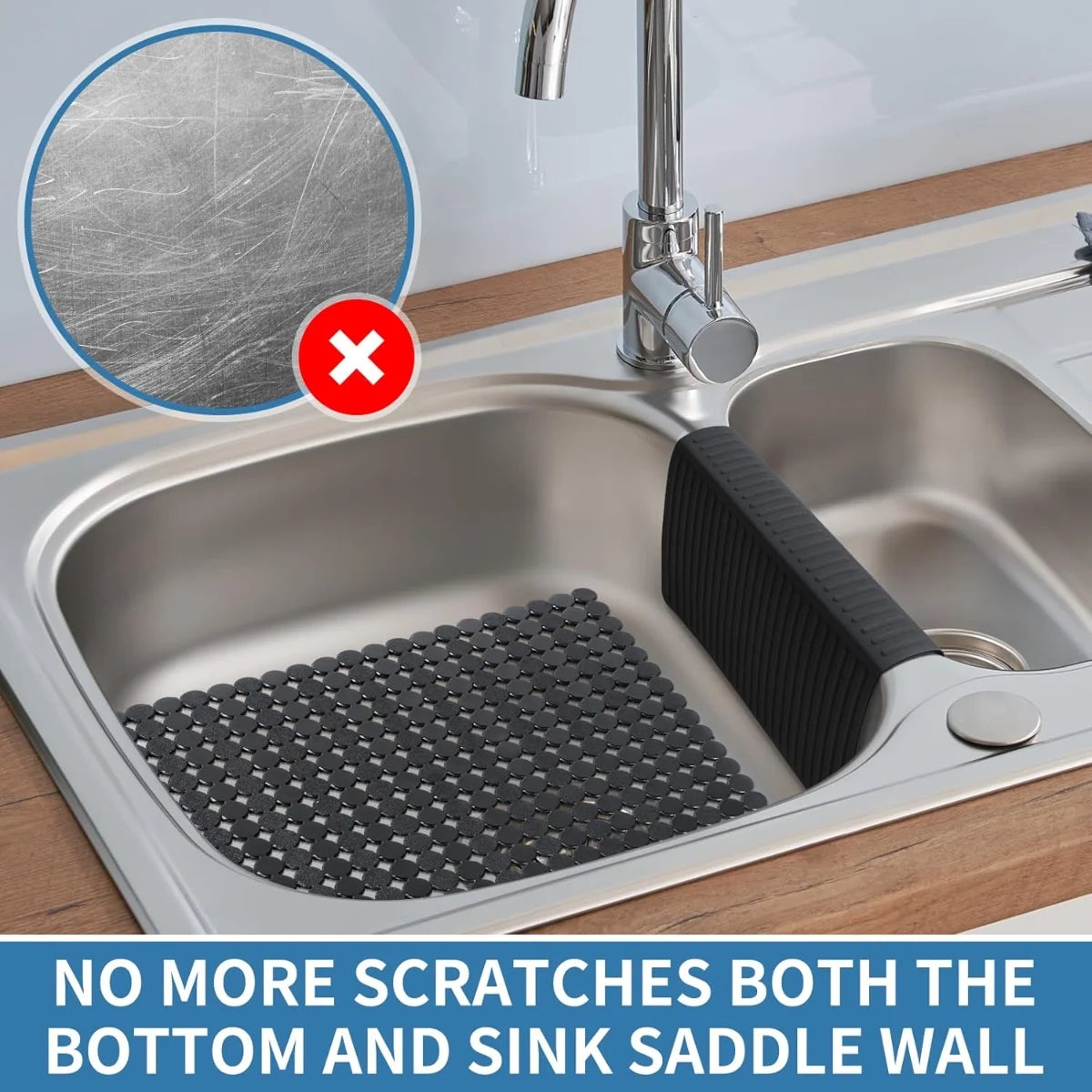 Bligli Silicone Sink Divider Mat - 11.8x5.3 inch Non-Slip Kitchen Organizer, Dish & Glassware Protector for Double Basins, Scratch & Stain Resistant, Durable & Flexible