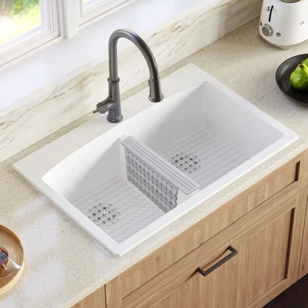 Bligli PVC Sink Divider Mat - 12.2"x4.7", Non-Slip with 6 Suction Cups, Scratch & Stain Resistant, Fits Divided Basins, Easy to Clean