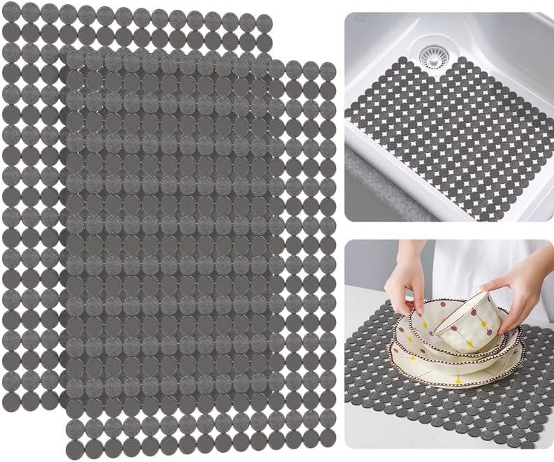 Bligli Round Sink Mats 2-Pack ,Non-Slip PVC Sink Protector, Fits Stainless Steel / Ceramic Sinks,15.7 x 11.8 inch,Fast Draining Dot Design for Kitchen Sink