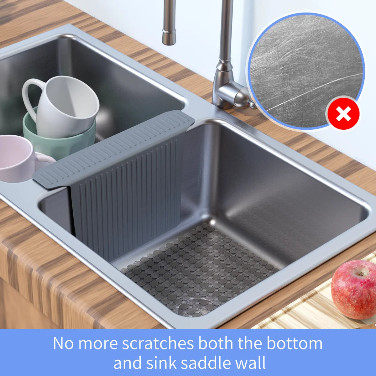 Bligli Silicone Sink Divider Mat - 11.8x5.3 inch Non-Slip Kitchen Organizer, Dish & Glassware Protector for Double Basins, Scratch & Stain Resistant, Durable & Flexible
