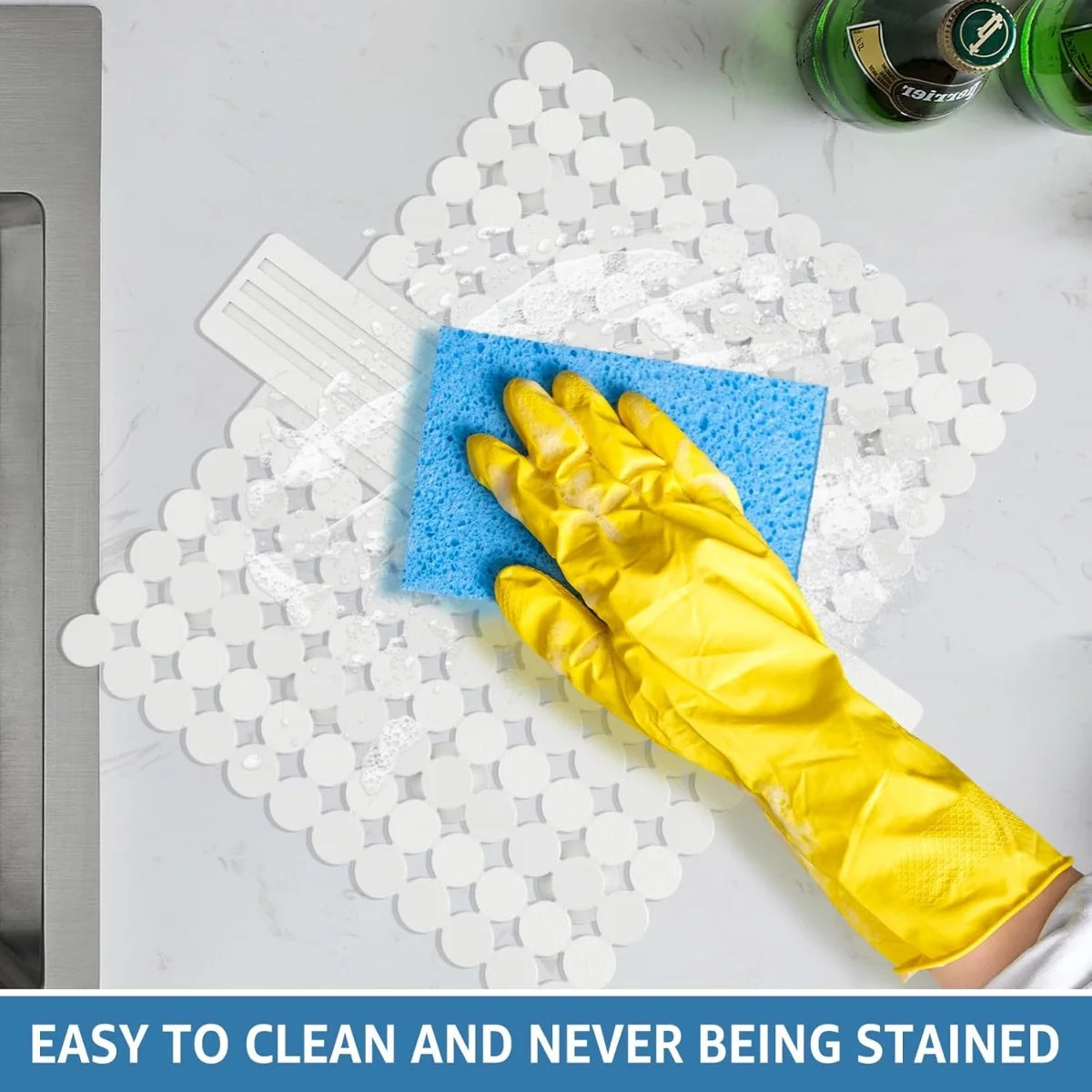 Bligli PVC Sink Divider Mat - 12.2"x4.7", Non-Slip with 6 Suction Cups, Scratch & Stain Resistant, Fits Divided Basins, Easy to Clean