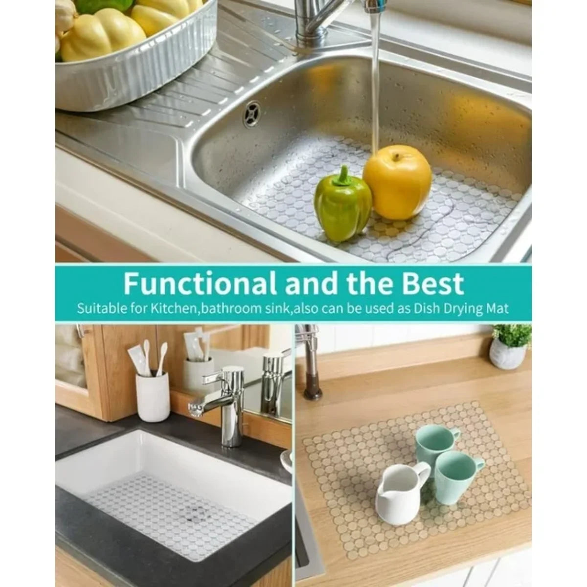 Bligli Round Sink Mats 2-Pack ,Non-Slip PVC Sink Protector, Fits Stainless Steel / Ceramic Sinks,15.7 x 11.8 inch,Fast Draining Dot Design for Kitchen Sink