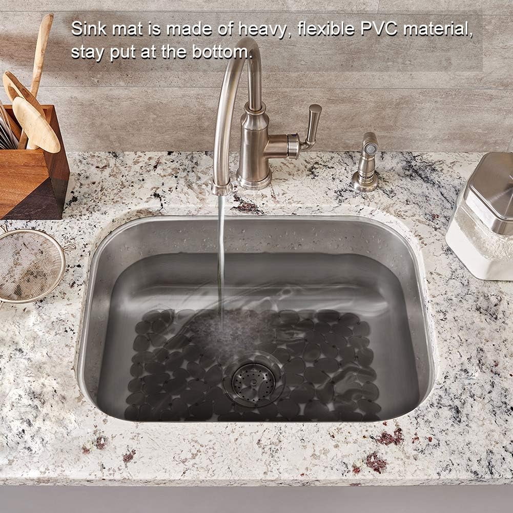 Bligli Non-Slip PVC Sink Mats (2-pack) – Pebble Design Protector for Stainless Steel/Porcelain, Dish Drying & Kitchen Liner, 15.7"x11.8"