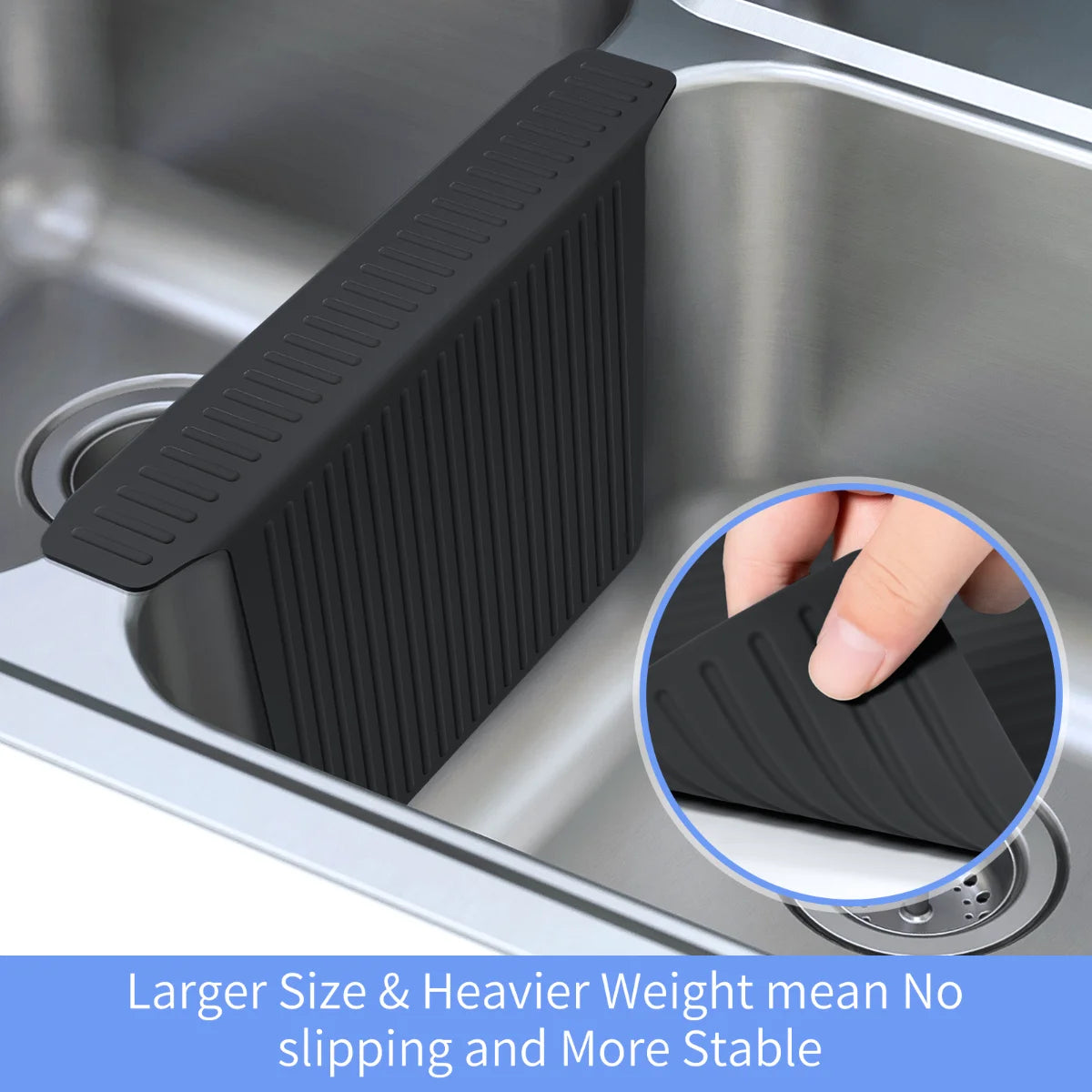 Bligli Silicone Sink Divider Mat - 11.8x5.3 inch Non-Slip Kitchen Organizer, Dish & Glassware Protector for Double Basins, Scratch & Stain Resistant, Durable & Flexible
