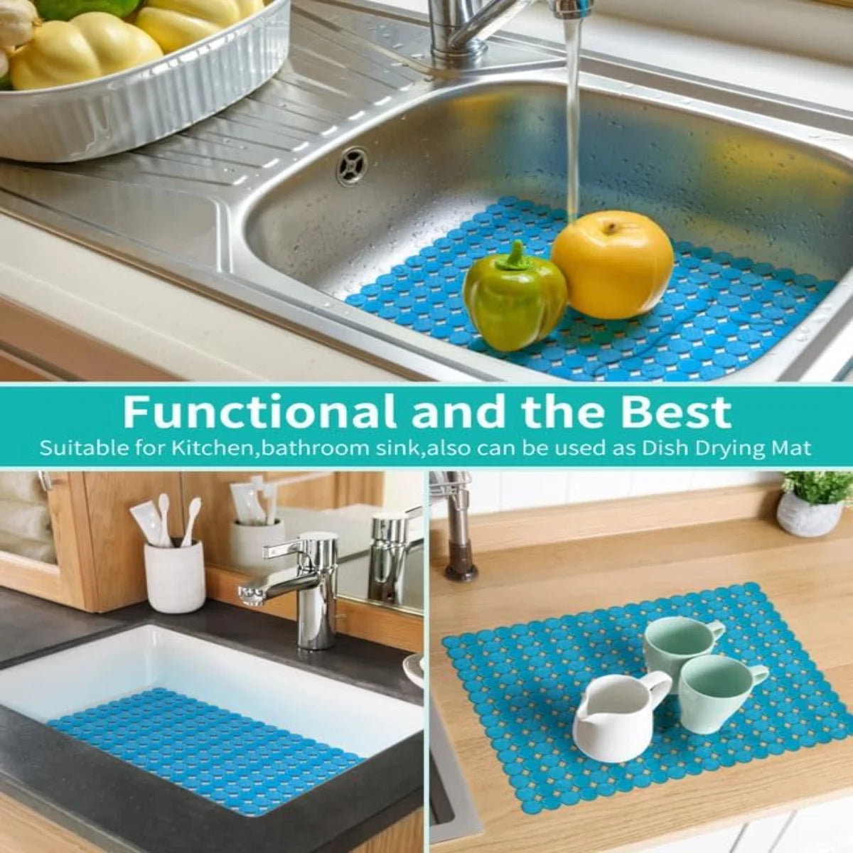 Bligli Round Sink Mats 2-Pack ,Non-Slip PVC Sink Protector, Fits Stainless Steel / Ceramic Sinks,15.7 x 11.8 inch,Fast Draining Dot Design for Kitchen Sink