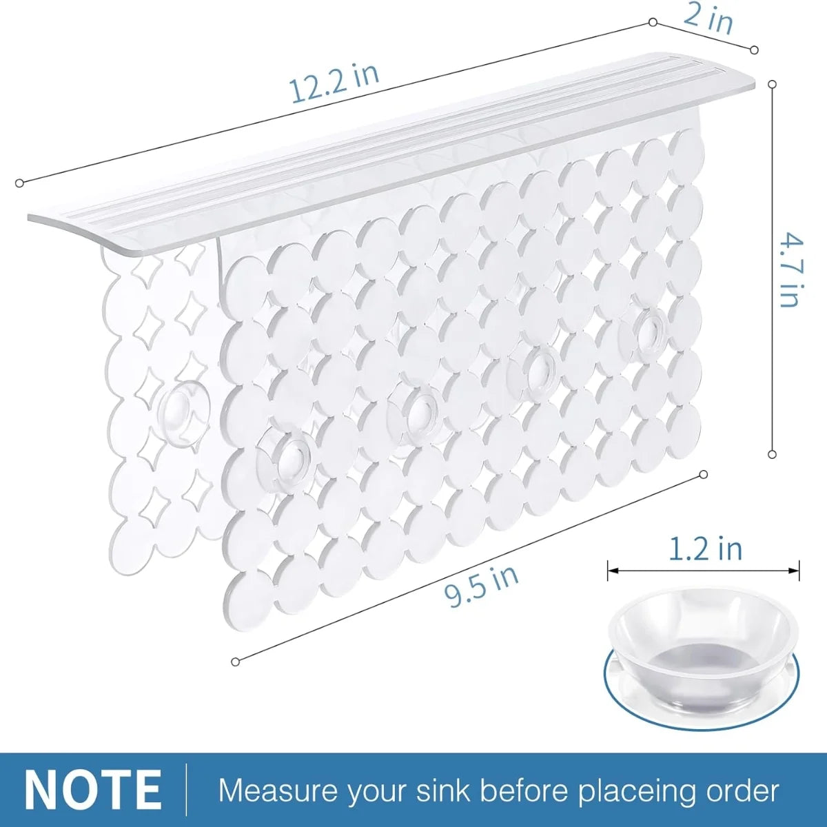 Bligli PVC Sink Divider Mat - 12.2"x4.7", Non-Slip with 6 Suction Cups, Scratch & Stain Resistant, Fits Divided Basins, Easy to Clean