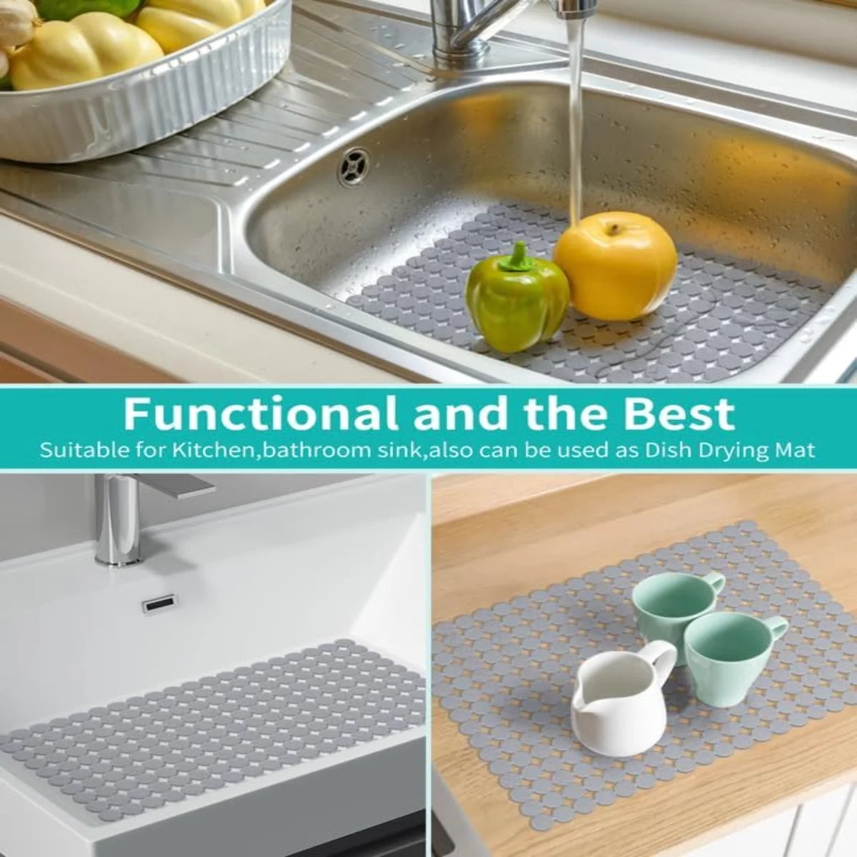 Bligli Round Sink Mats 2-Pack ,Non-Slip PVC Sink Protector, Fits Stainless Steel / Ceramic Sinks,15.7 x 11.8 inch,Fast Draining Dot Design for Kitchen Sink