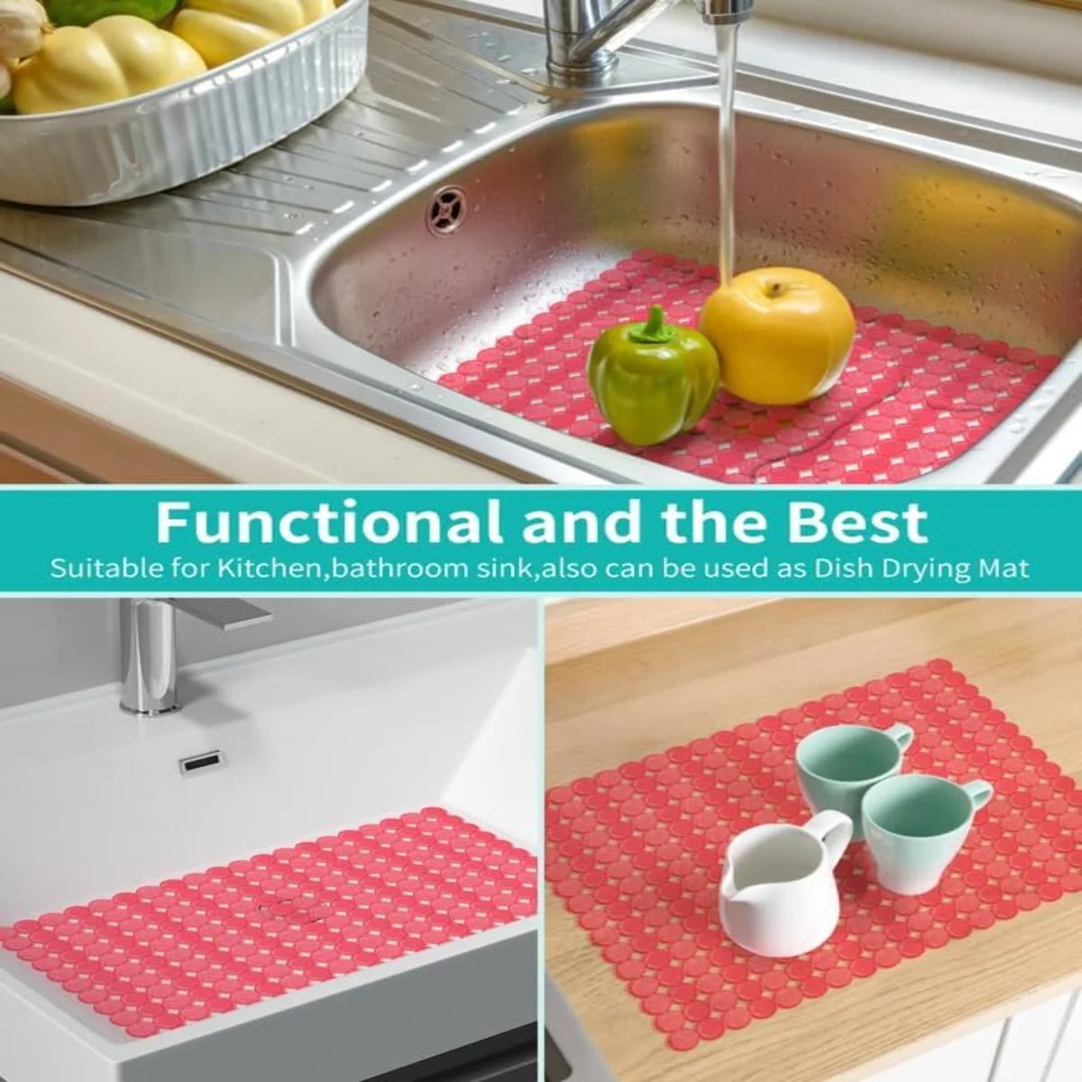 Bligli Round Sink Mats 2-Pack ,Non-Slip PVC Sink Protector, Fits Stainless Steel / Ceramic Sinks,15.7 x 11.8 inch,Fast Draining Dot Design for Kitchen Sink