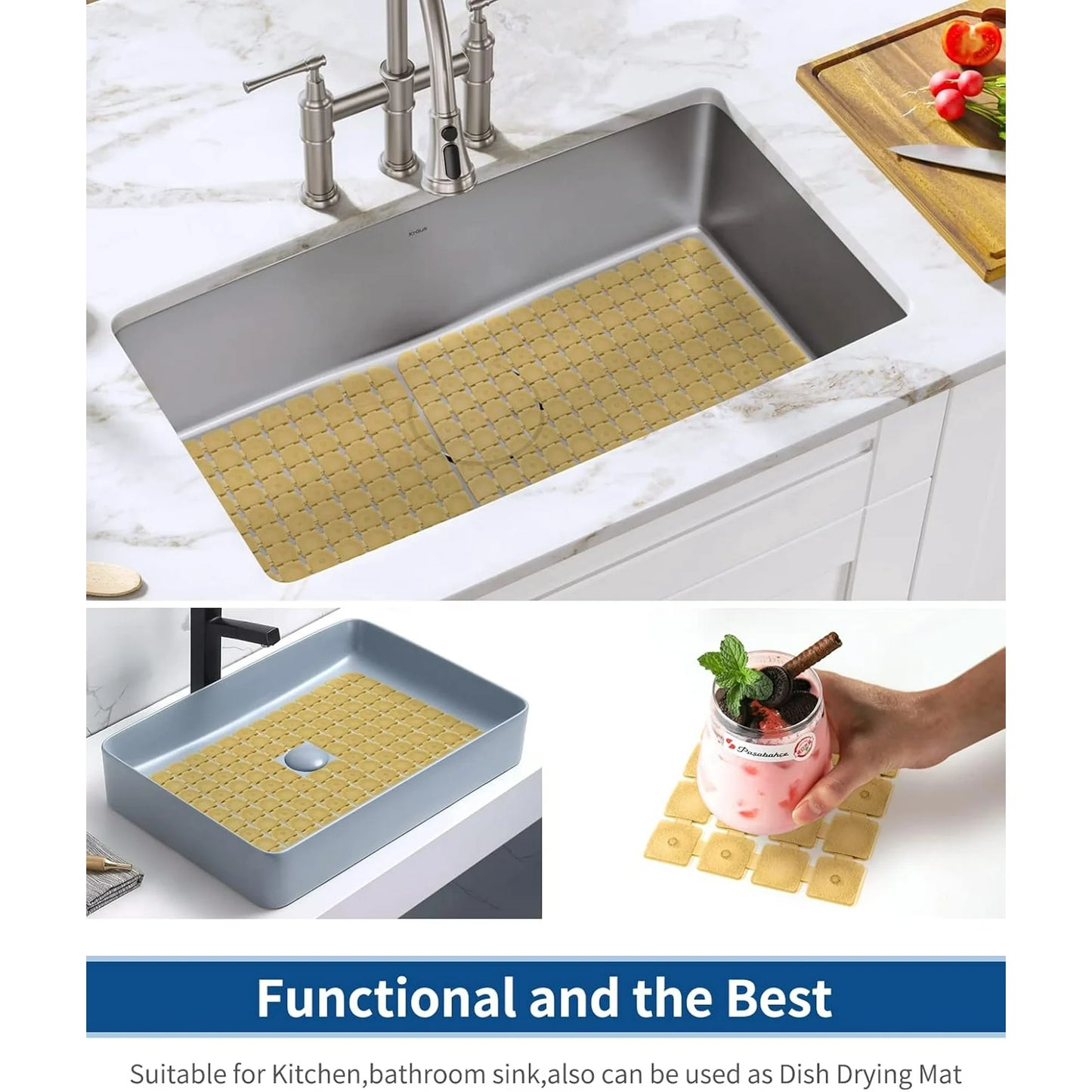 Bligli 2-Pack Sink Mats - 15.7"x11.8" Non-Slip PVC Liners, Quick-Dry Kitchen Protector for Stainless Steel/Ceramic, Dish Drying Mat