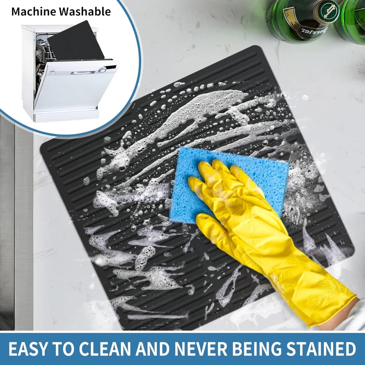 Bligli Silicone Sink Divider Mat - 11.8x5.3 inch Non-Slip Kitchen Organizer, Dish & Glassware Protector for Double Basins, Scratch & Stain Resistant, Durable & Flexible