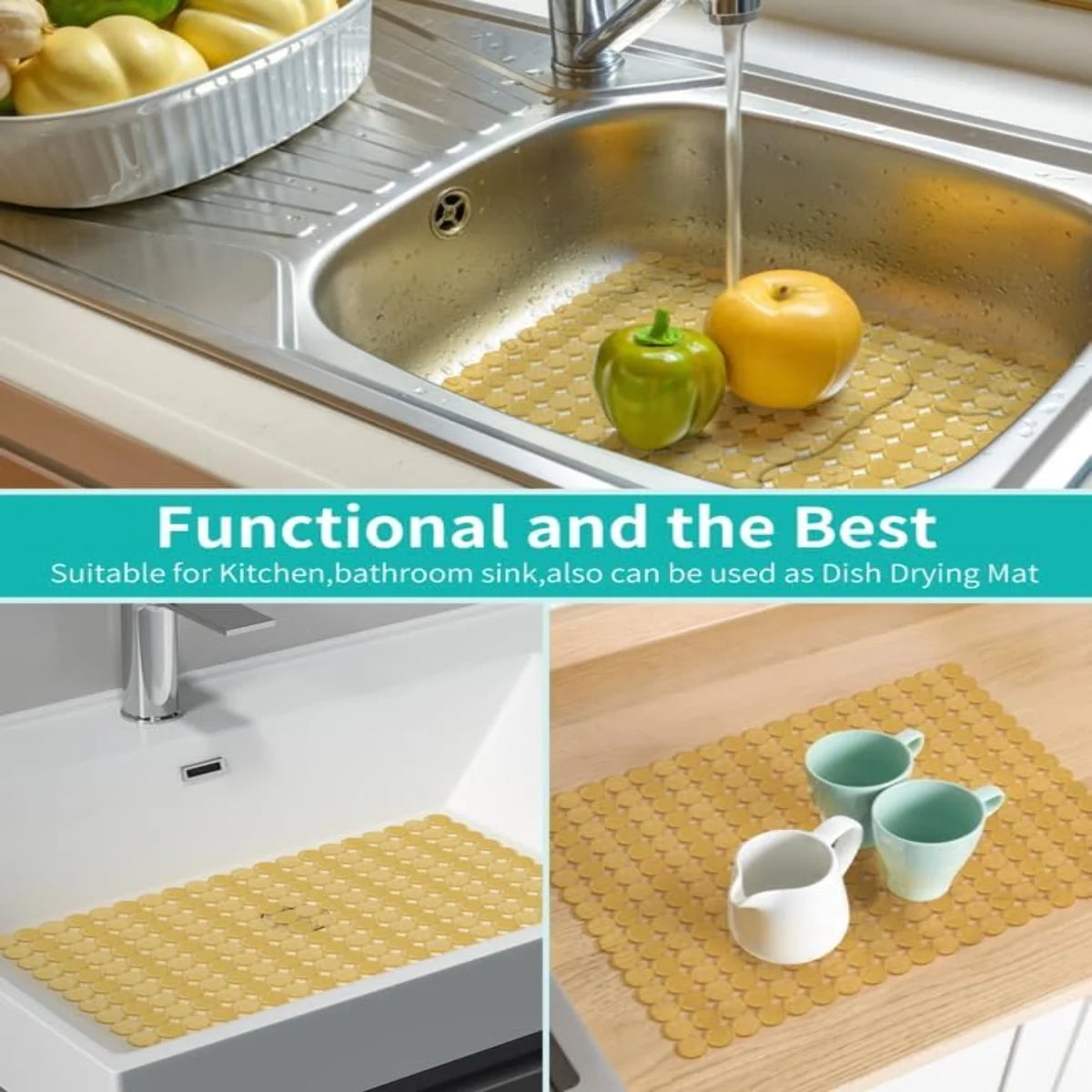 Bligli Round Sink Mats 2-Pack ,Non-Slip PVC Sink Protector, Fits Stainless Steel / Ceramic Sinks,15.7 x 11.8 inch,Fast Draining Dot Design for Kitchen Sink