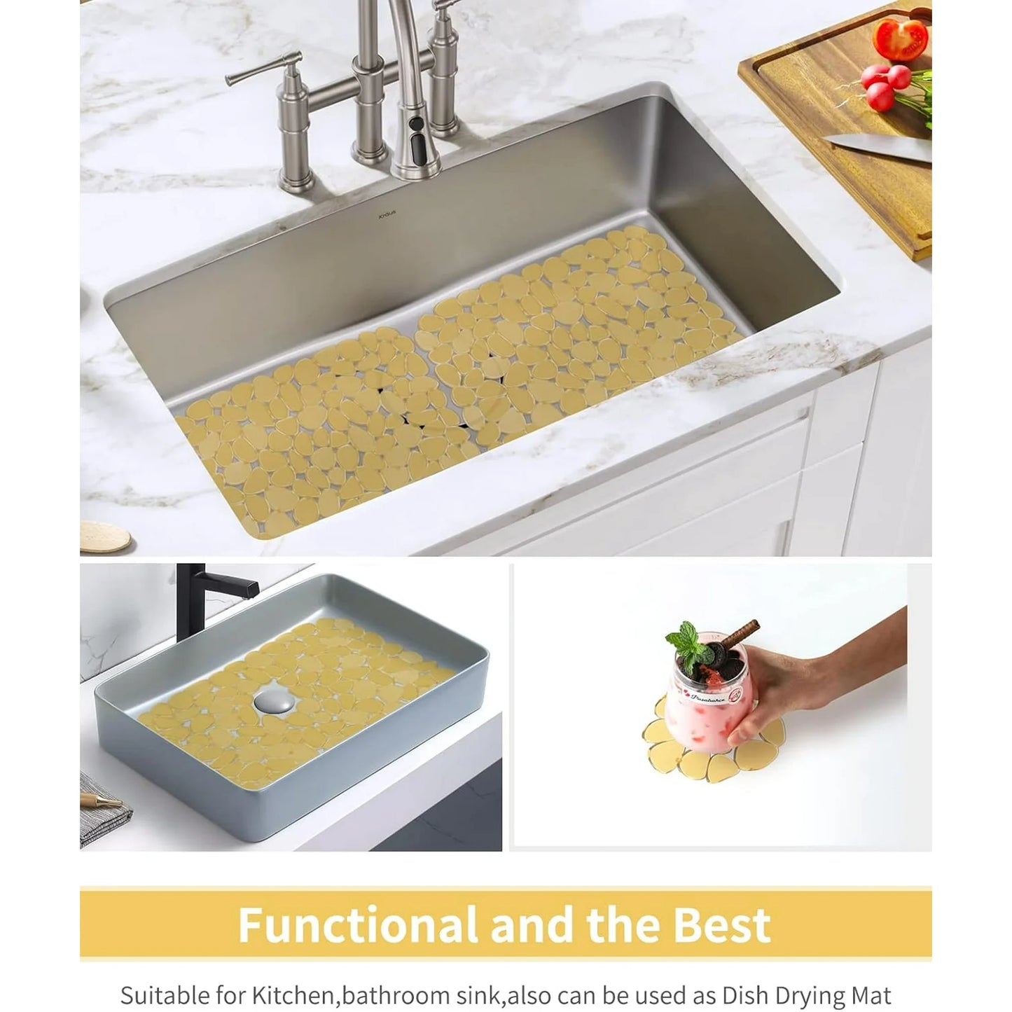 Bligli Non-Slip PVC Sink Mats (2-pack) – Pebble Design Protector for Stainless Steel/Porcelain, Dish Drying & Kitchen Liner, 15.7"x11.8"