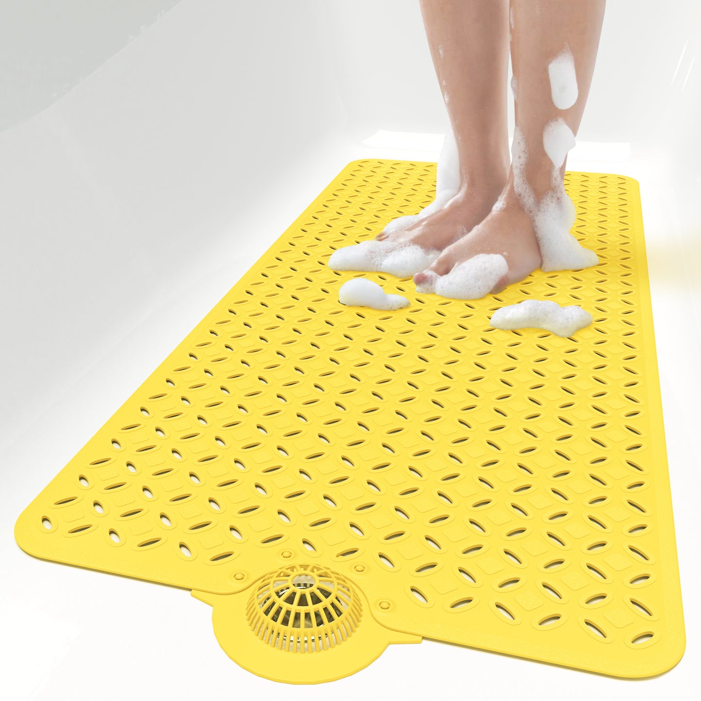 OTHWAY Non-Slip Bath Mat for Tub with Hair Catcher, 39"x17" Long Shower Mat, Large Drain Holes, Machine Washable Gripper Tub Mat