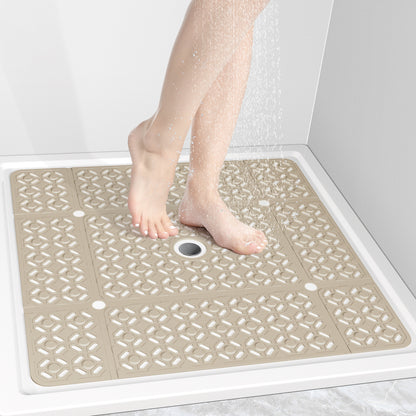 OTHWAY Square Shower Mat, 27"x 27" Extra Large Shower Mats for Inside Shower, TPE Anti Slip Shower Mat with Suction Cups Drain Holes, Machine Washable Shower Floor Mat