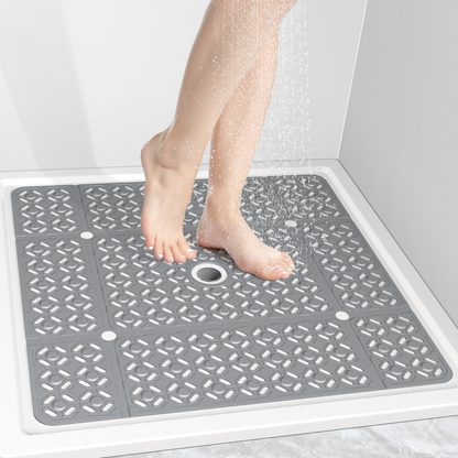 OTHWAY Square Shower Mat, 27"x 27" Extra Large Shower Mats for Inside Shower, TPE Anti Slip Shower Mat with Suction Cups Drain Holes, Machine Washable Shower Floor Mat