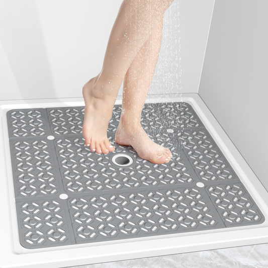 OTHWAY Square Shower Mat, 27"x 27" Extra Large Shower Mats for Inside Shower, TPE Anti Slip Shower Mat with Suction Cups Drain Holes, Machine Washable Shower Floor Mat
