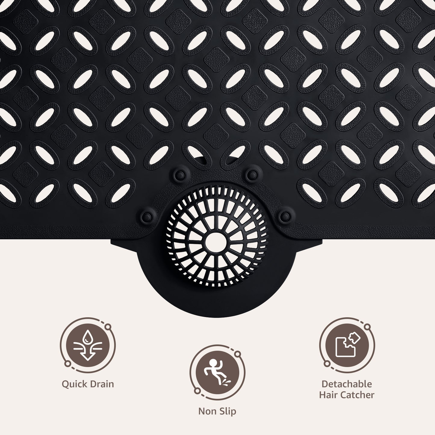 OTHWAY Non-Slip Bath Mat for Tub with Hair Catcher, 39"x17" Long Shower Mat, Large Drain Holes, Machine Washable Gripper Tub Mat