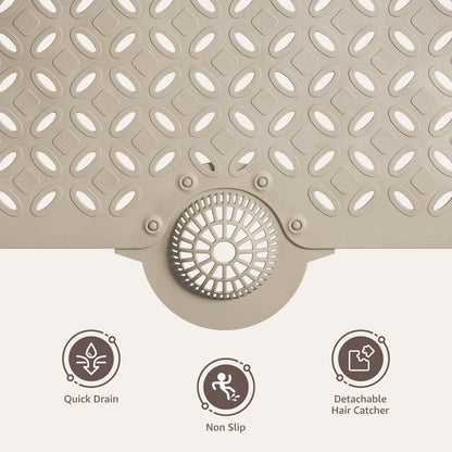 OTHWAY Non-Slip Bath Mat for Tub with Hair Catcher, 39"x17" Long Shower Mat, Large Drain Holes, Machine Washable Gripper Tub Mat