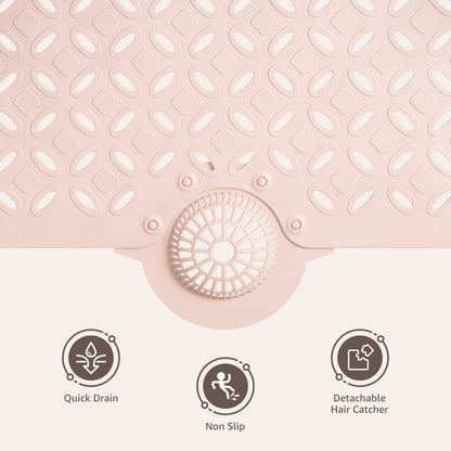 OTHWAY Non-Slip Bath Mat for Tub with Hair Catcher, 39"x17" Long Shower Mat, Large Drain Holes, Machine Washable Gripper Tub Mat