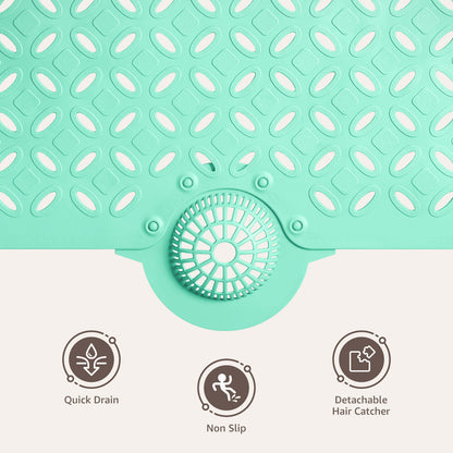 OTHWAY Non-Slip Bath Mat for Tub with Hair Catcher, 39"x17" Long Shower Mat, Large Drain Holes, Machine Washable Gripper Tub Mat