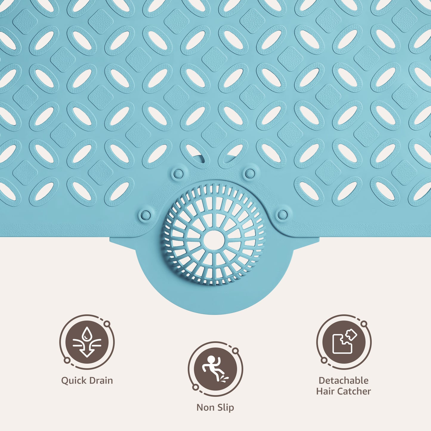 OTHWAY Non-Slip Bath Mat for Tub with Hair Catcher, 39"x17" Long Shower Mat, Large Drain Holes, Machine Washable Gripper Tub Mat