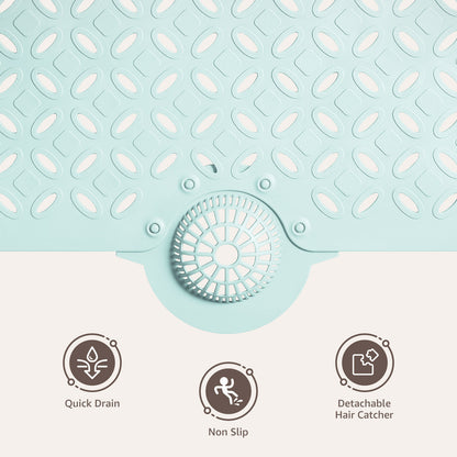 OTHWAY Non-Slip Bath Mat for Tub with Hair Catcher, 39"x17" Long Shower Mat, Large Drain Holes, Machine Washable Gripper Tub Mat