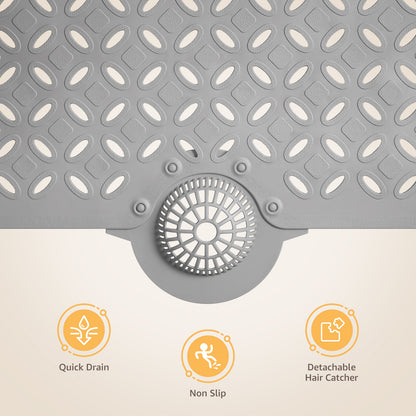 OTHWAY Non-Slip Bath Mat for Tub with Hair Catcher, 39"x17" Long Shower Mat, Large Drain Holes, Machine Washable Gripper Tub Mat