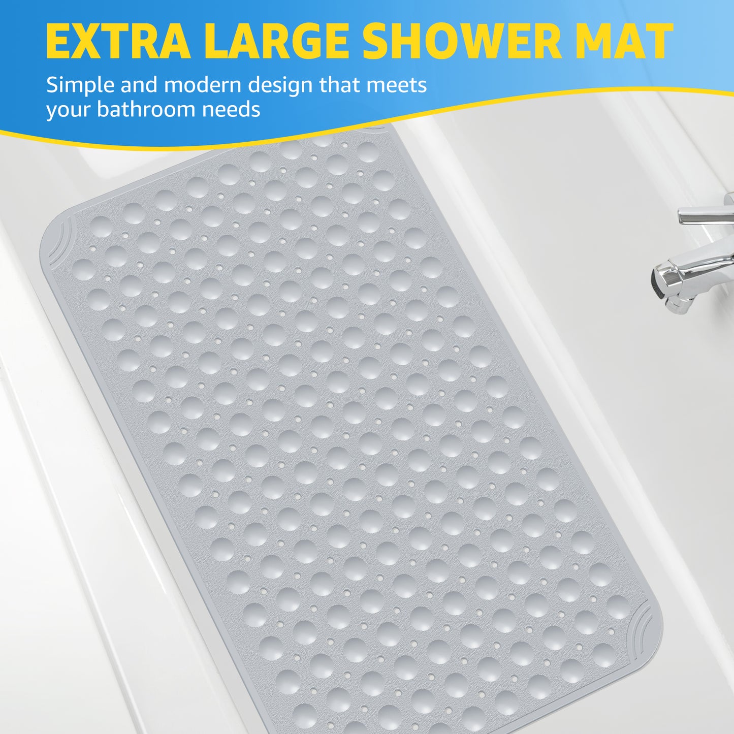 OTHWAY Large Shower Mat 31x19, TPE Non Slip Shower Mat, Inside Shower Mat with Drain Holes Suction Cups, Walk in Shower Mat for Shower Stall, Anti-Slip for Elderly Kids