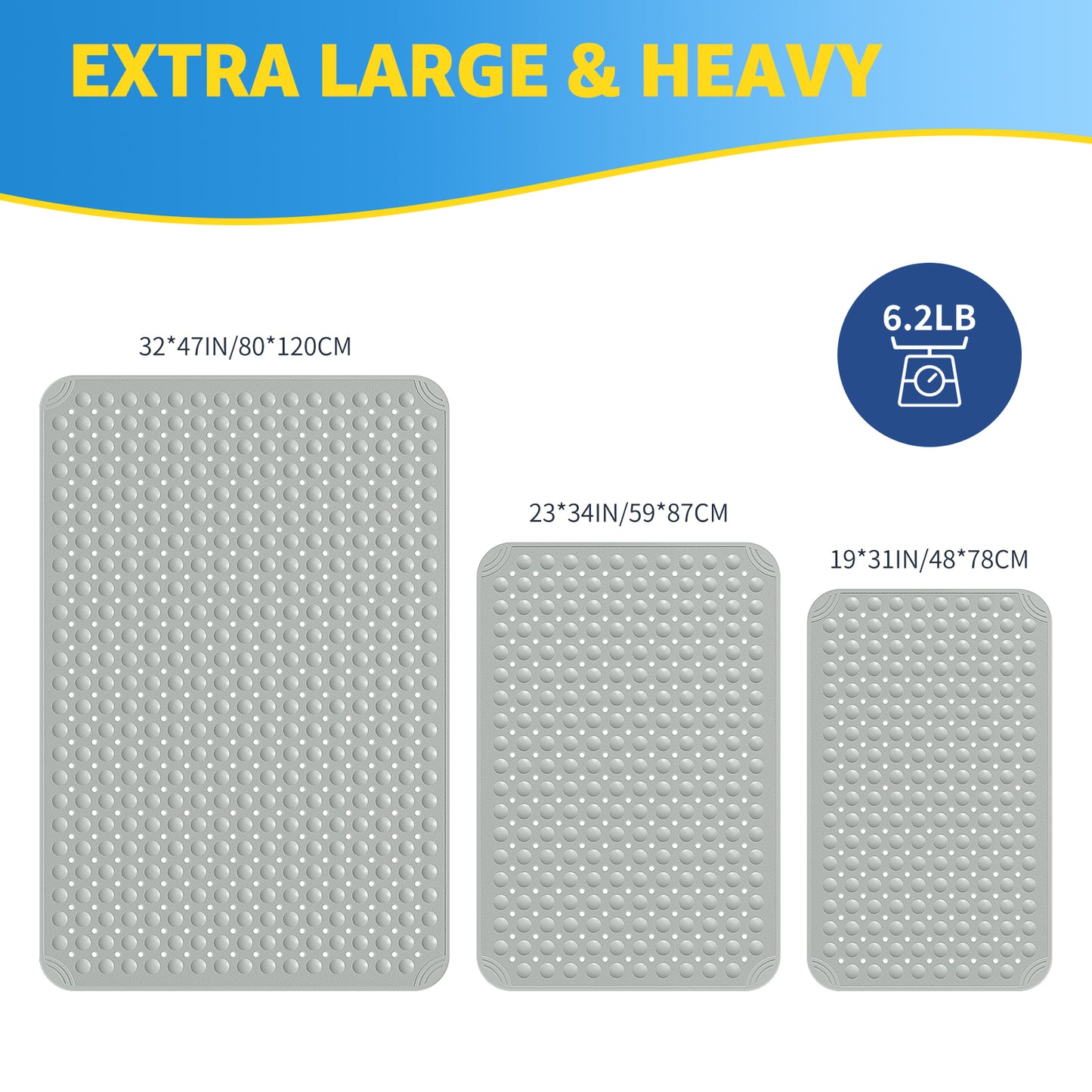OTHWAY Large Shower Mat 31x19, TPE Non Slip Shower Mat, Inside Shower Mat with Drain Holes Suction Cups, Walk in Shower Mat for Shower Stall, Anti-Slip for Elderly Kids
