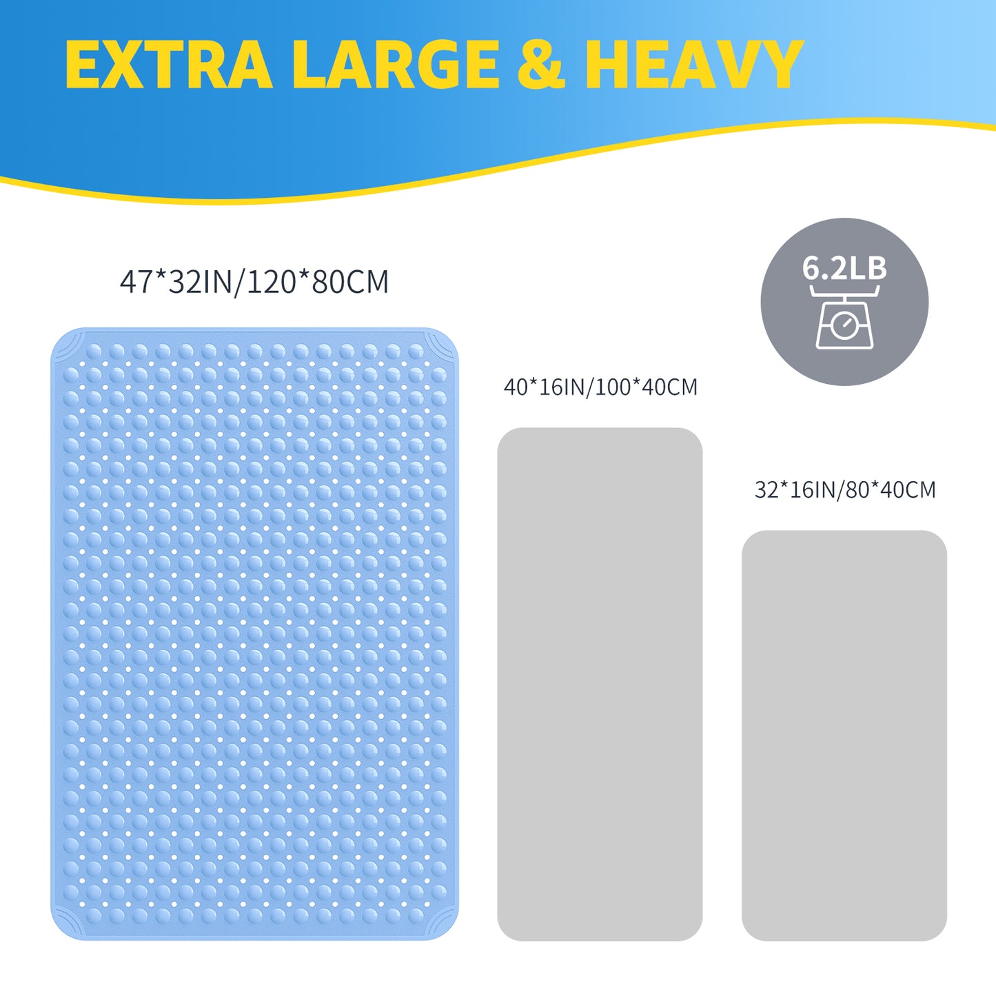 OTHWAY Extra Large Shower Mat 47"x 32", TPE Non Slip Shower Mat for Shower Stall, Inside Walk in Shower Mats with Drain Holes Suction Cups, Anti-Slip for Elderly Kids (Dark Grey)