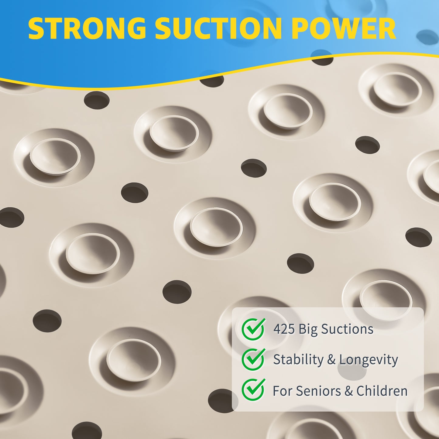 OTHWAY Large Shower Mat 31x19, TPE Non Slip Shower Mat, Inside Shower Mat with Drain Holes Suction Cups, Walk in Shower Mat for Shower Stall, Anti-Slip for Elderly Kids