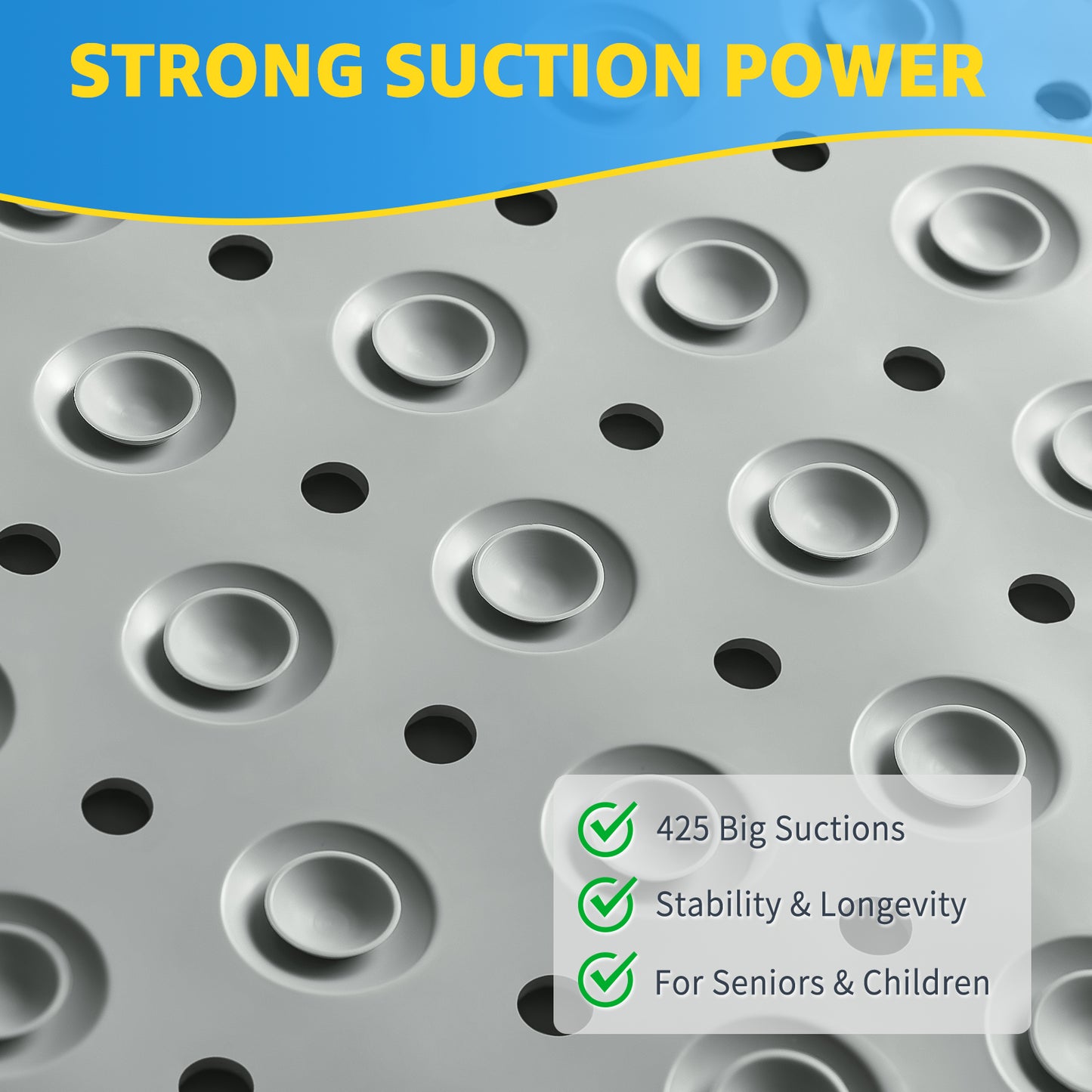 OTHWAY Large Shower Mat 31x19, TPE Non Slip Shower Mat, Inside Shower Mat with Drain Holes Suction Cups, Walk in Shower Mat for Shower Stall, Anti-Slip for Elderly Kids