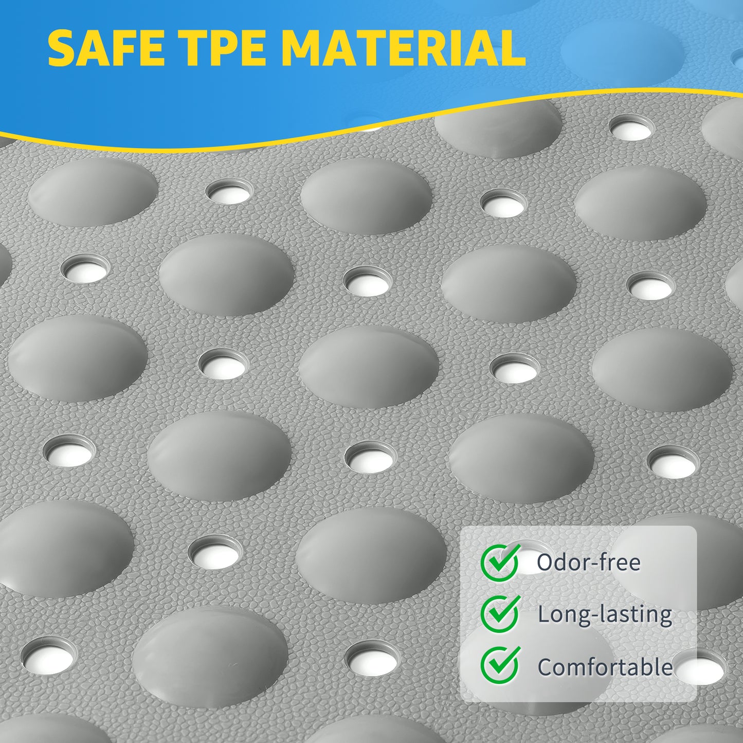 OTHWAY Large Shower Mat 31x19, TPE Non Slip Shower Mat, Inside Shower Mat with Drain Holes Suction Cups, Walk in Shower Mat for Shower Stall, Anti-Slip for Elderly Kids