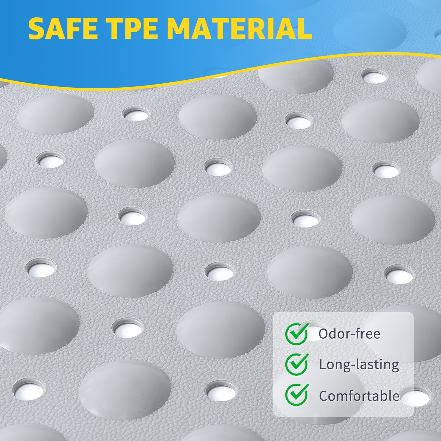 OTHWAY Large Shower Mat 31x19, TPE Non Slip Shower Mat, Inside Shower Mat with Drain Holes Suction Cups, Walk in Shower Mat for Shower Stall, Anti-Slip for Elderly Kids