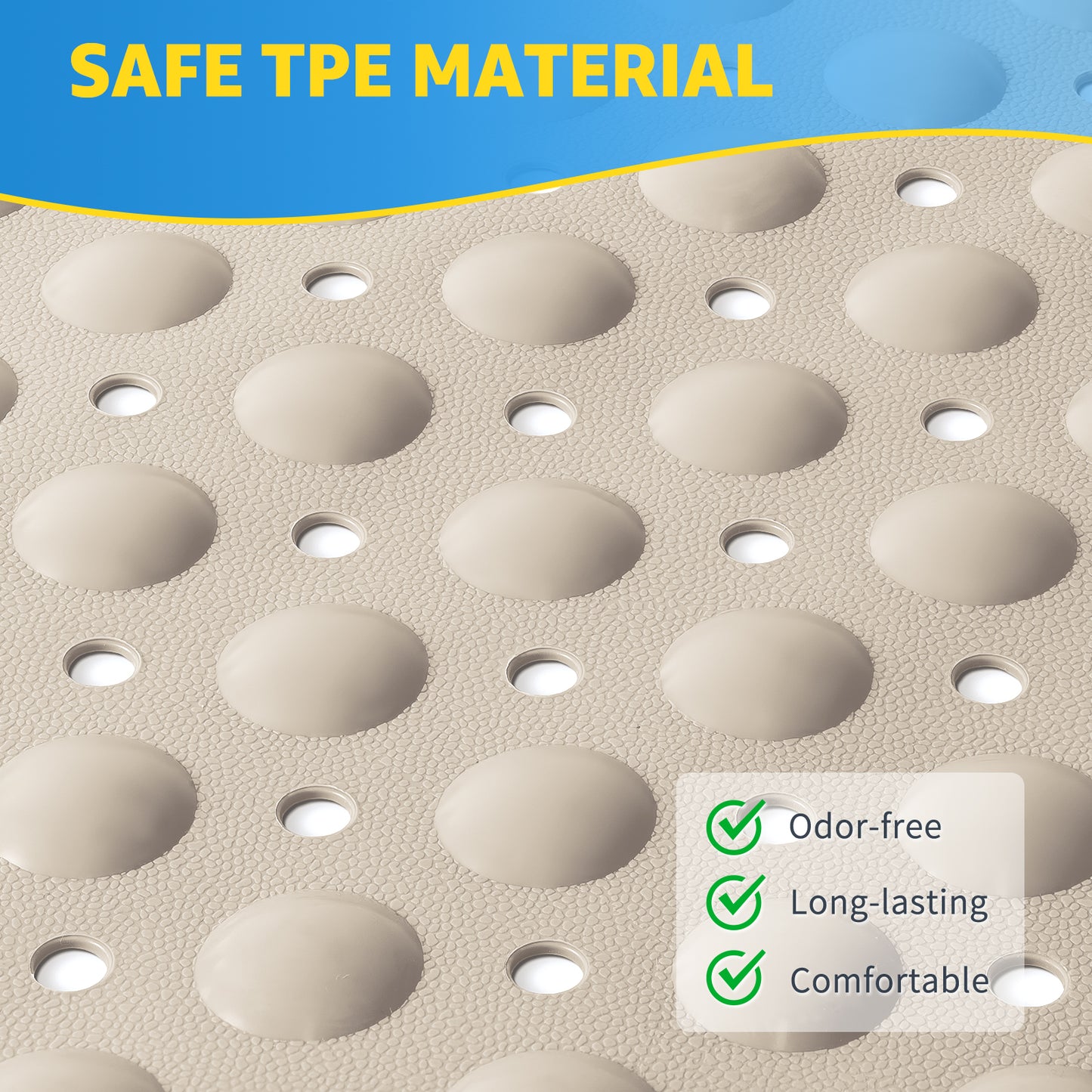 OTHWAY Large Shower Mat 31x19, TPE Non Slip Shower Mat, Inside Shower Mat with Drain Holes Suction Cups, Walk in Shower Mat for Shower Stall, Anti-Slip for Elderly Kids
