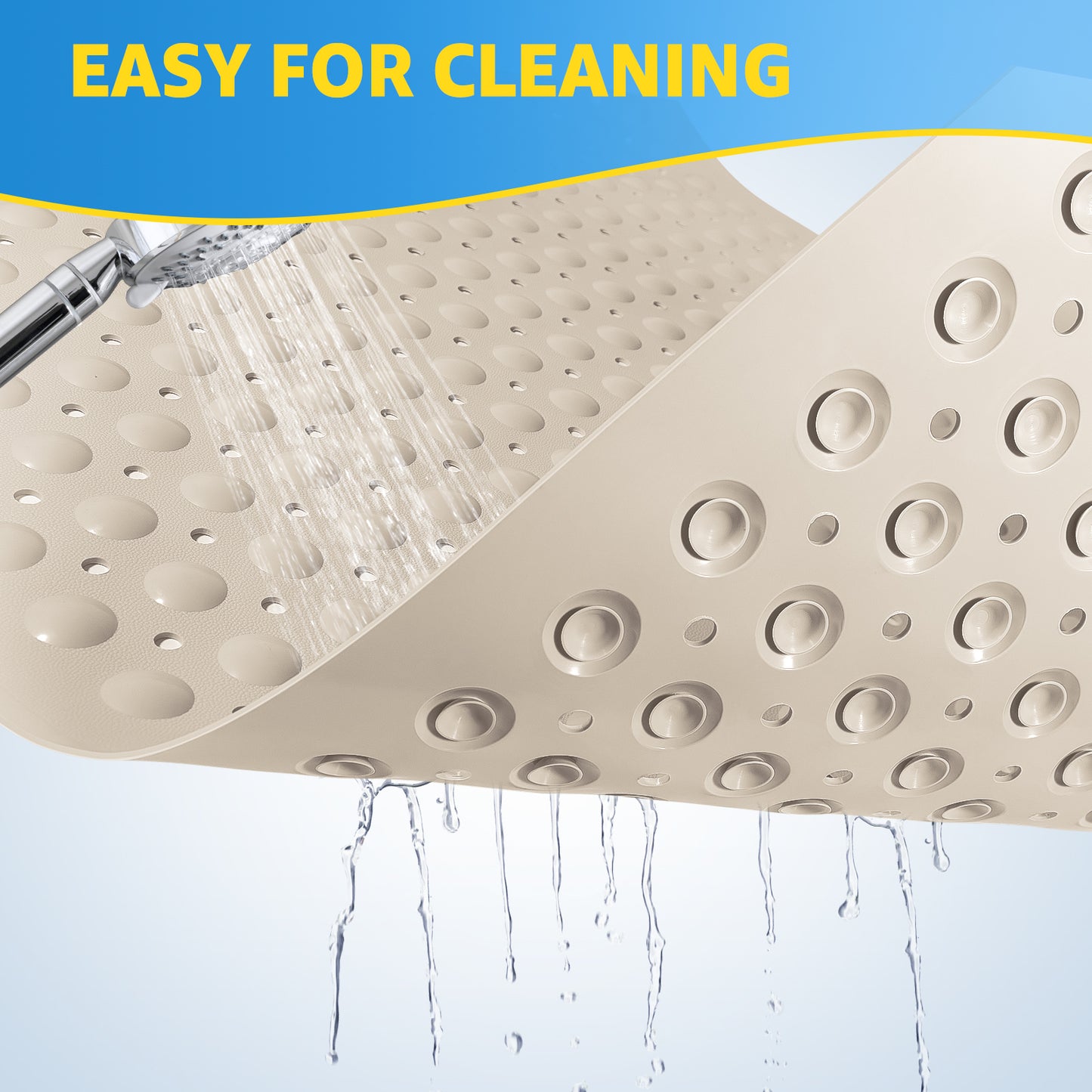 OTHWAY Large Shower Mat 31x19, TPE Non Slip Shower Mat, Inside Shower Mat with Drain Holes Suction Cups, Walk in Shower Mat for Shower Stall, Anti-Slip for Elderly Kids