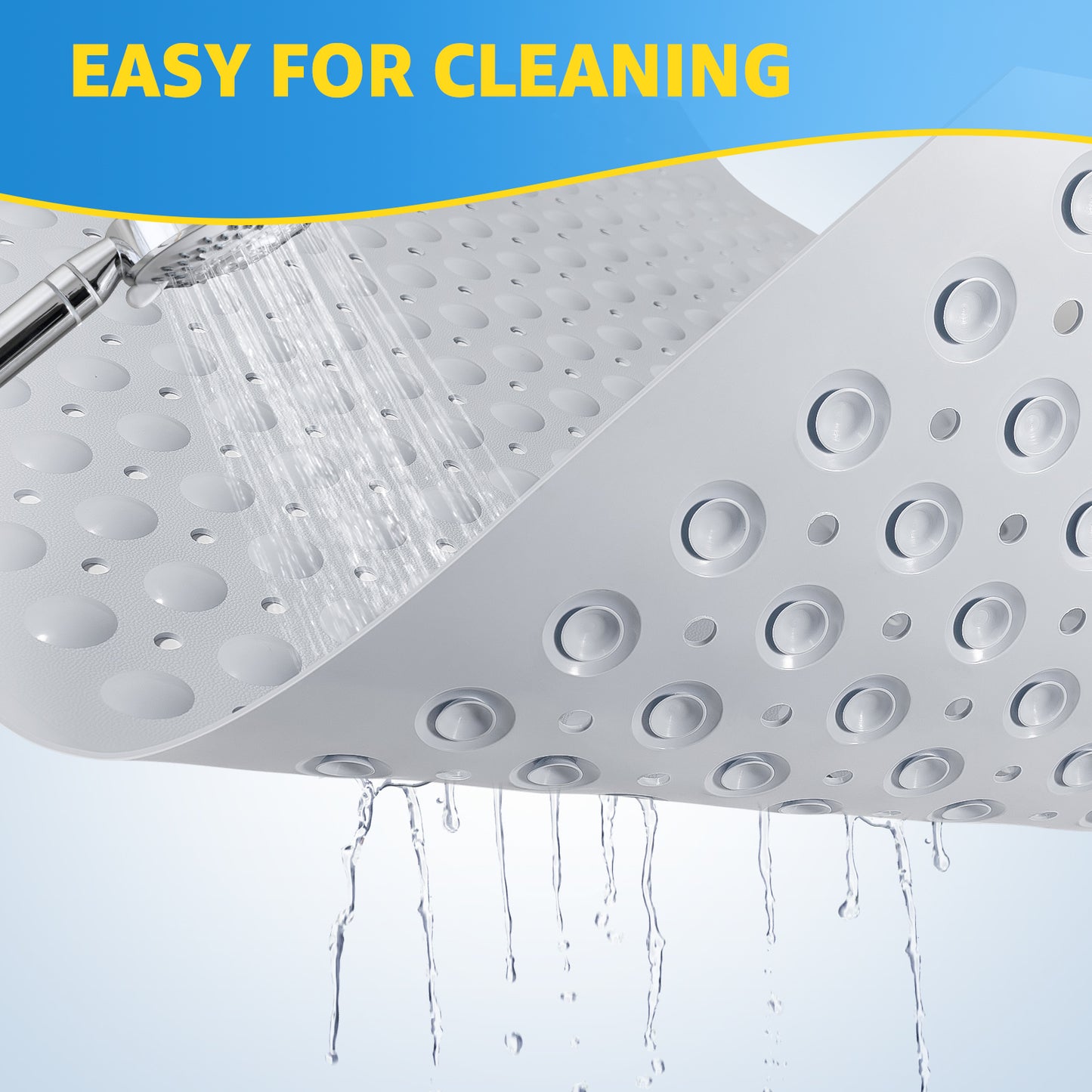 OTHWAY Large Shower Mat 31x19, TPE Non Slip Shower Mat, Inside Shower Mat with Drain Holes Suction Cups, Walk in Shower Mat for Shower Stall, Anti-Slip for Elderly Kids