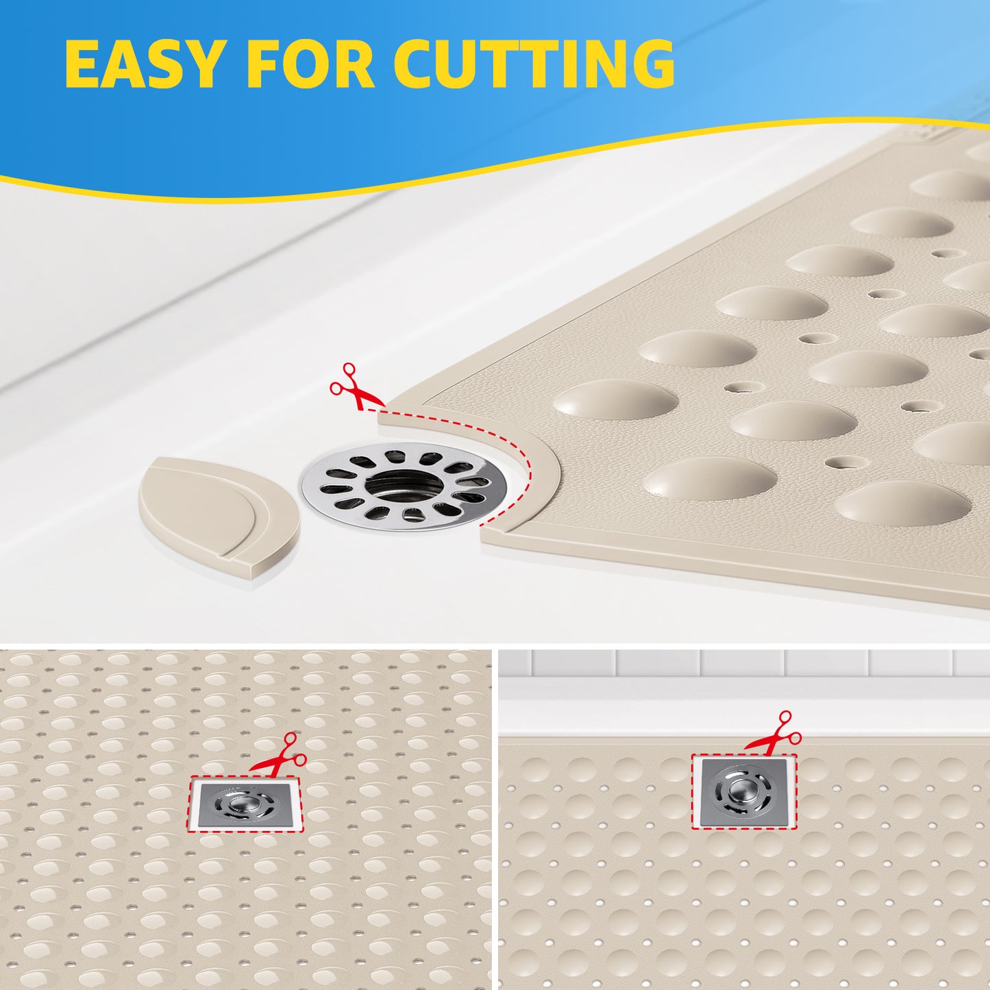 OTHWAY Large Shower Mat 31x19, TPE Non Slip Shower Mat, Inside Shower Mat with Drain Holes Suction Cups, Walk in Shower Mat for Shower Stall, Anti-Slip for Elderly Kids