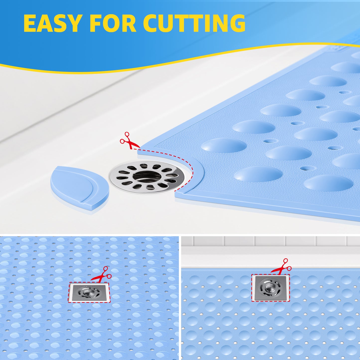 OTHWAY Extra Large Shower Mat 47"x 32", TPE Non Slip Shower Mat for Shower Stall, Inside Walk in Shower Mats with Drain Holes Suction Cups, Anti-Slip for Elderly Kids (Dark Grey)