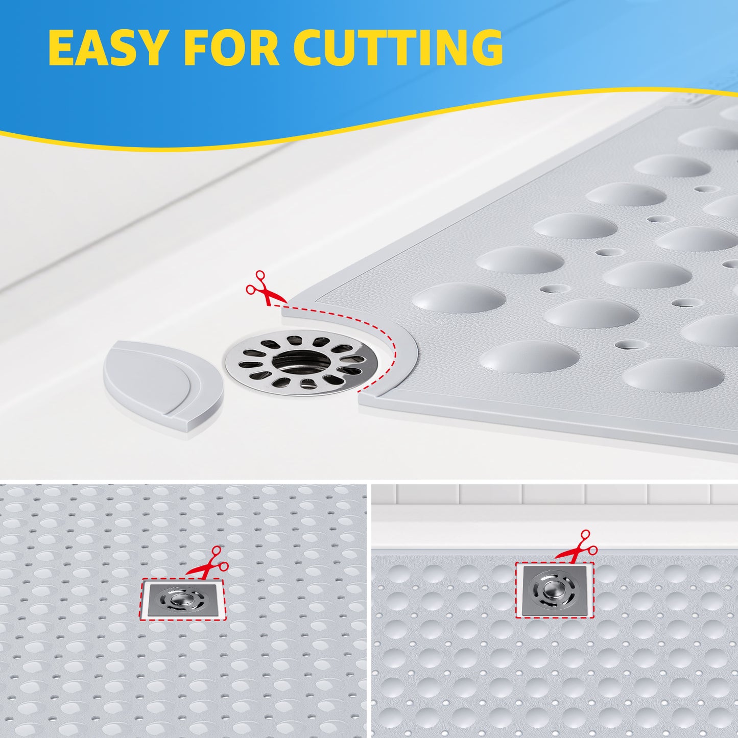 OTHWAY Large Shower Mat 31x19, TPE Non Slip Shower Mat, Inside Shower Mat with Drain Holes Suction Cups, Walk in Shower Mat for Shower Stall, Anti-Slip for Elderly Kids