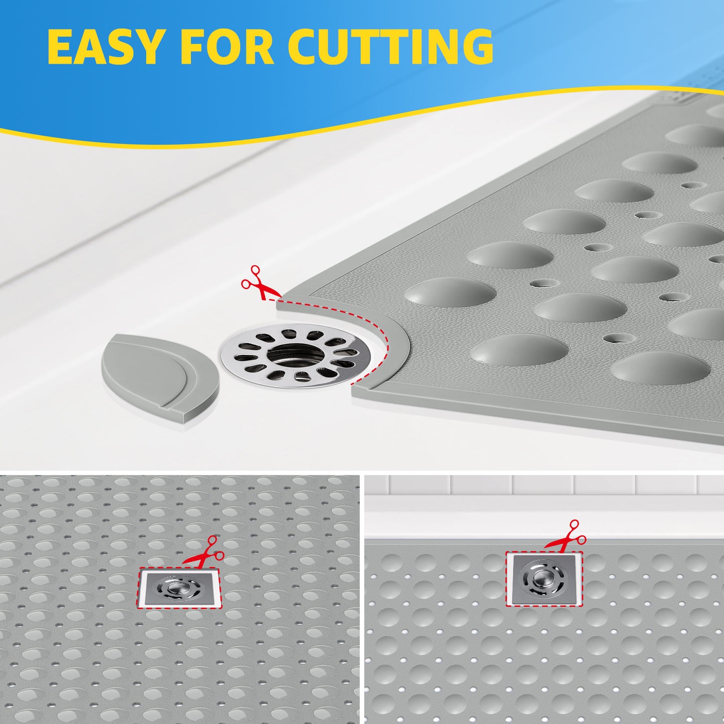 OTHWAY Large Shower Mat 31x19, TPE Non Slip Shower Mat, Inside Shower Mat with Drain Holes Suction Cups, Walk in Shower Mat for Shower Stall, Anti-Slip for Elderly Kids