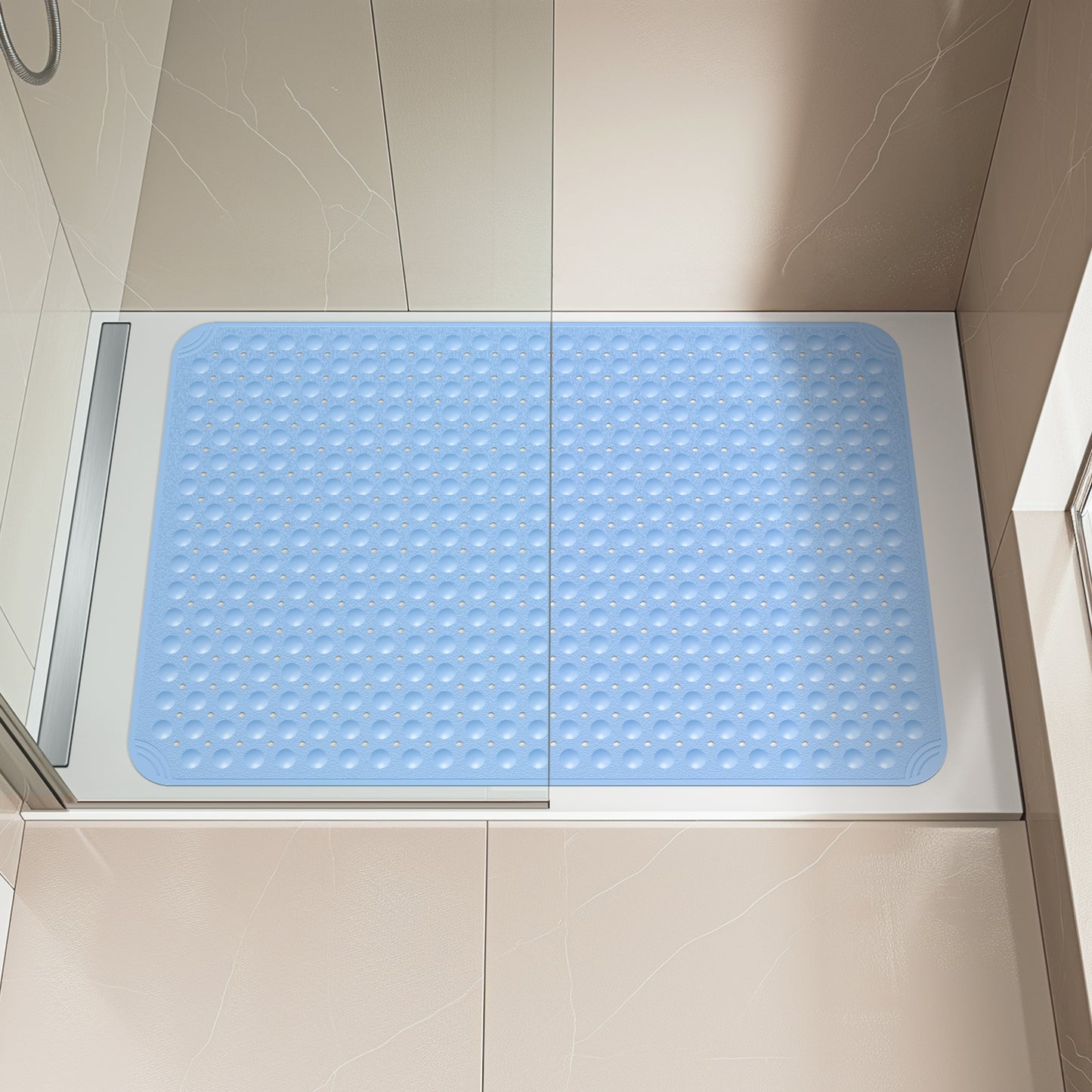 OTHWAY Extra Large Shower Mat 47"x 32", TPE Non Slip Shower Mat for Shower Stall, Inside Walk in Shower Mats with Drain Holes Suction Cups, Anti-Slip for Elderly Kids (Dark Grey)