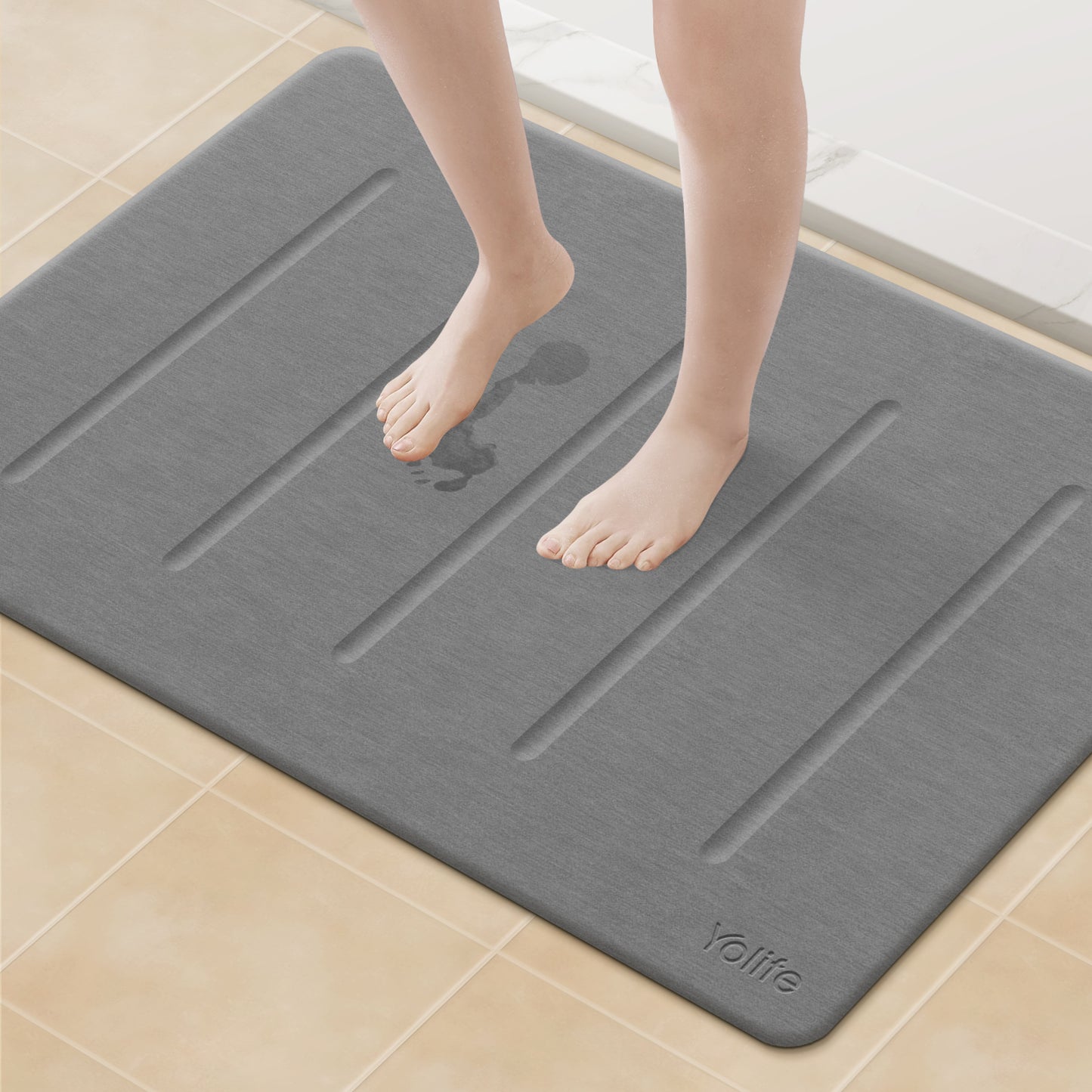 Yolife 32"x 20" Diatomite Bath Mat, Super Absorbent Quick-Dry Stone Bathroom Floor Mat, Non-Slip Natural Diatomaceous Earth Shower Rug, Large Bath Pad for Bathroom, Kitchen, Entryway, Easy to Clean