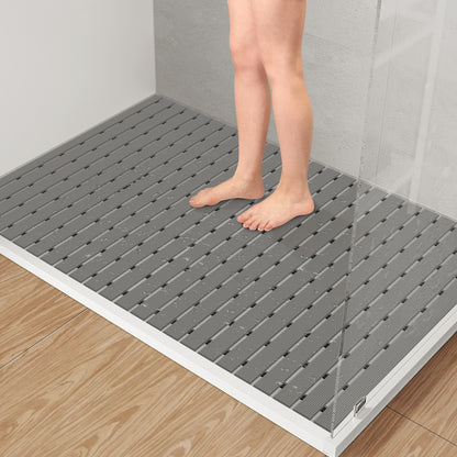 Yolife Extra Large PVC Shower Mat, 35.4x24 inch Non-Slip Bath Mat with Quick Drain, No Suction Cups, Easy to Cut & Store for Tub, Stall, Spa