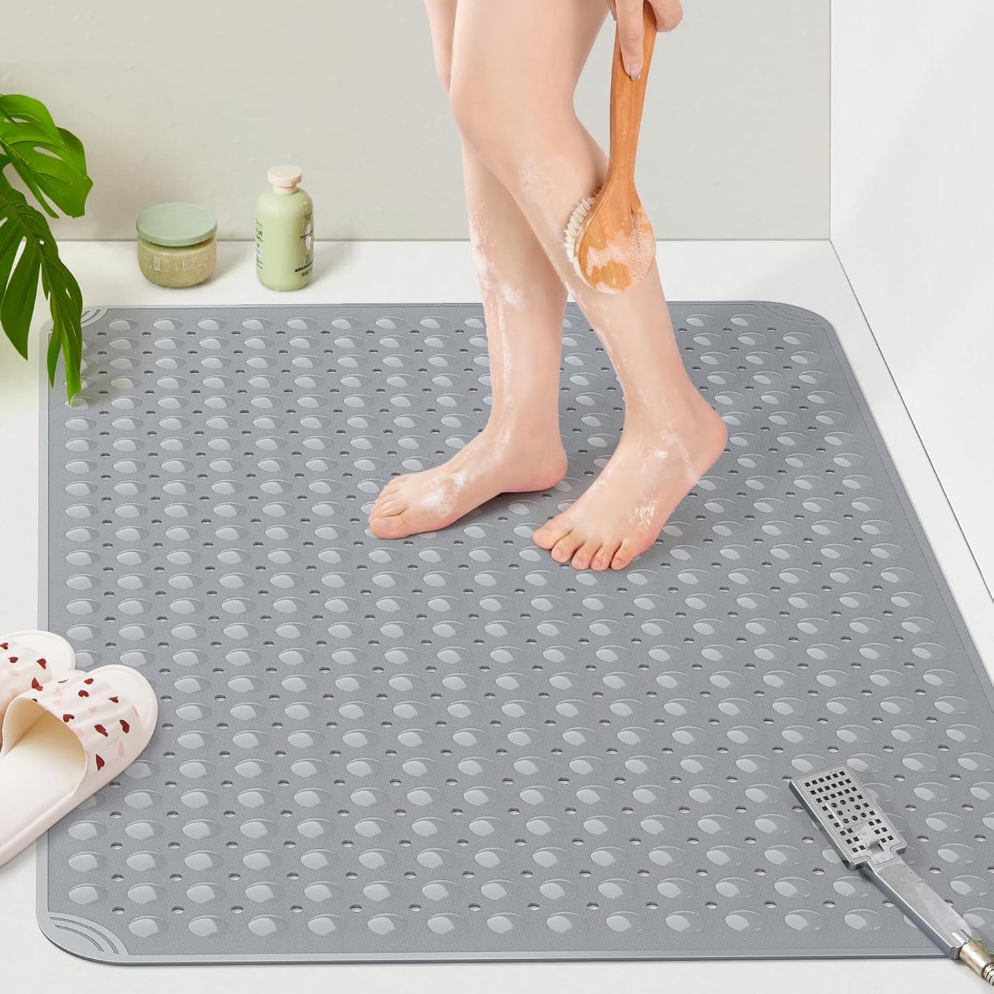 Yolife Extra Large Shower Mat 18.9x30.7" - TPE Non-Slip Bath Mat w/Suction Cups & Drain Holes, Heavy Duty for Shower Stall, Odor-Free