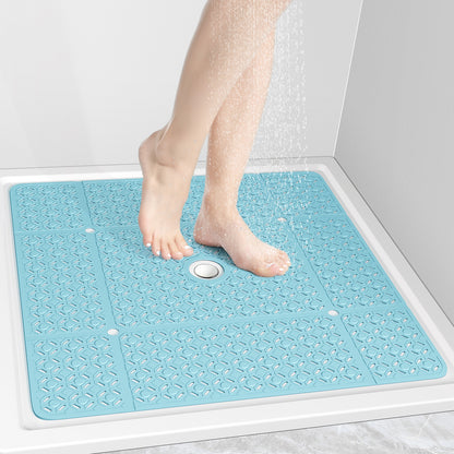 OTHWAY Square Shower Mat, 27"x 27" Extra Large Shower Mats for Inside Shower, TPE Anti Slip Shower Mat with Suction Cups Drain Holes, Machine Washable Shower Floor Mat