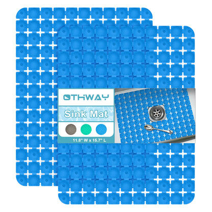 OTHWAY 2-Pack Square Sink Mats,Non-Slip Sink Mats for Kitchen, Quick-Dry Dish Drying Pad & Cabinet Protector, Flexible PVC Sink Grid Liner for Stainless Steel/Ceramic Sinks, 15.7"x11.8"