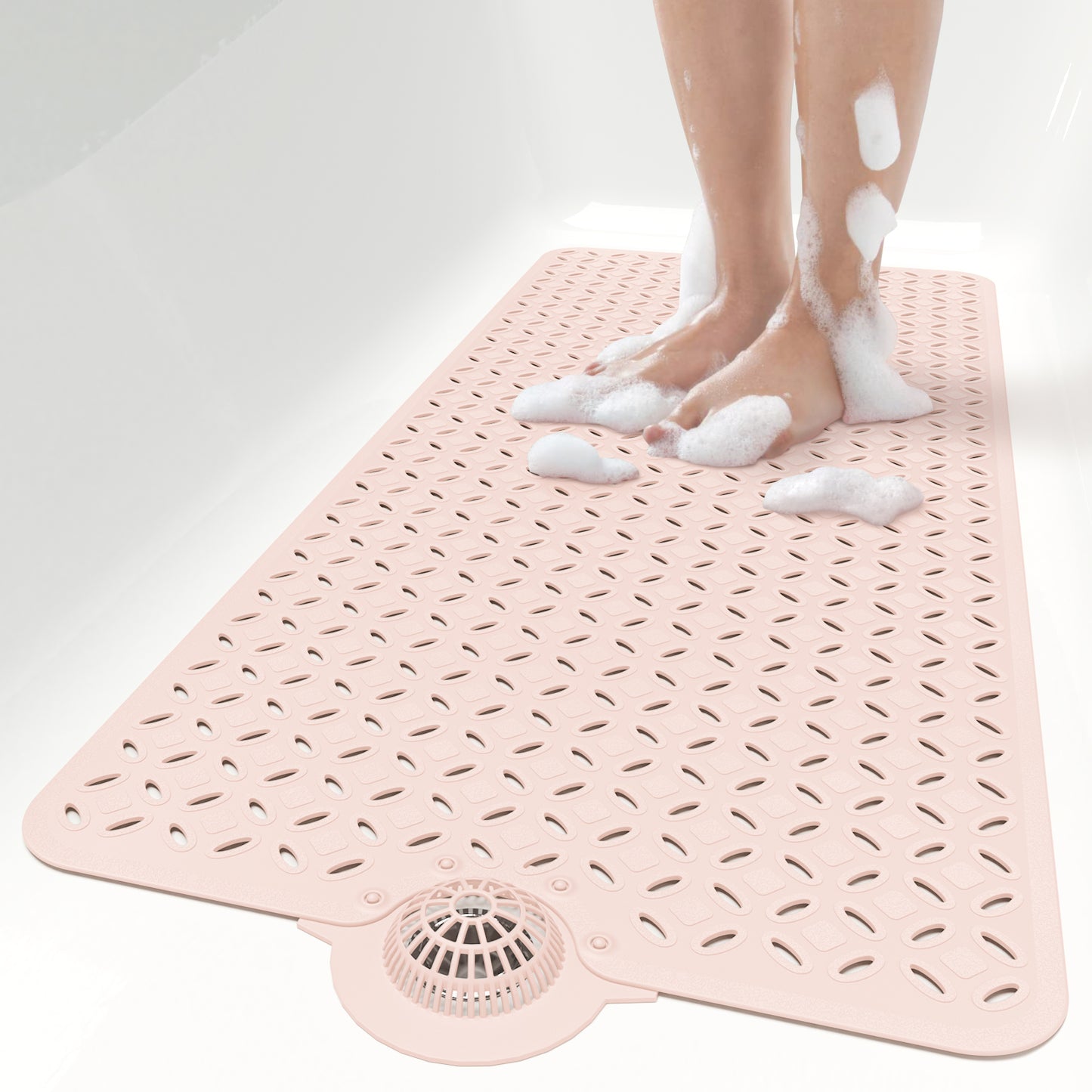OTHWAY Non-Slip Bath Mat for Tub with Hair Catcher, 39"x17" Long Shower Mat, Large Drain Holes, Machine Washable Gripper Tub Mat